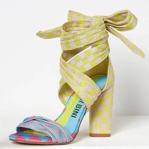 New Gianni Bini Astraahh Checkered Print Ankle Wrap Block Heel 5.5
